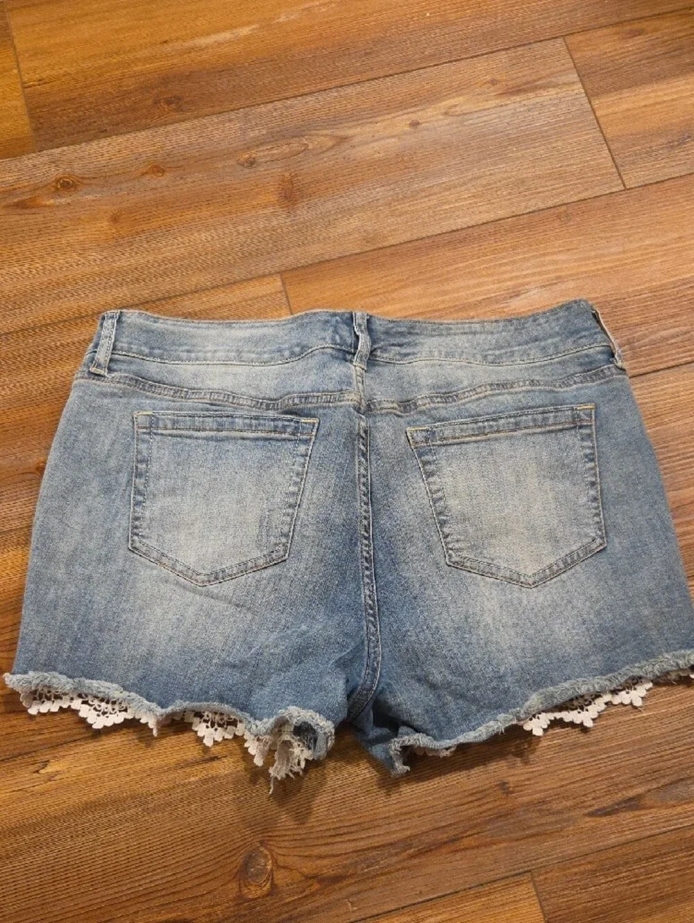 torrid Light Blue Denim Shorts with White Lace Hem